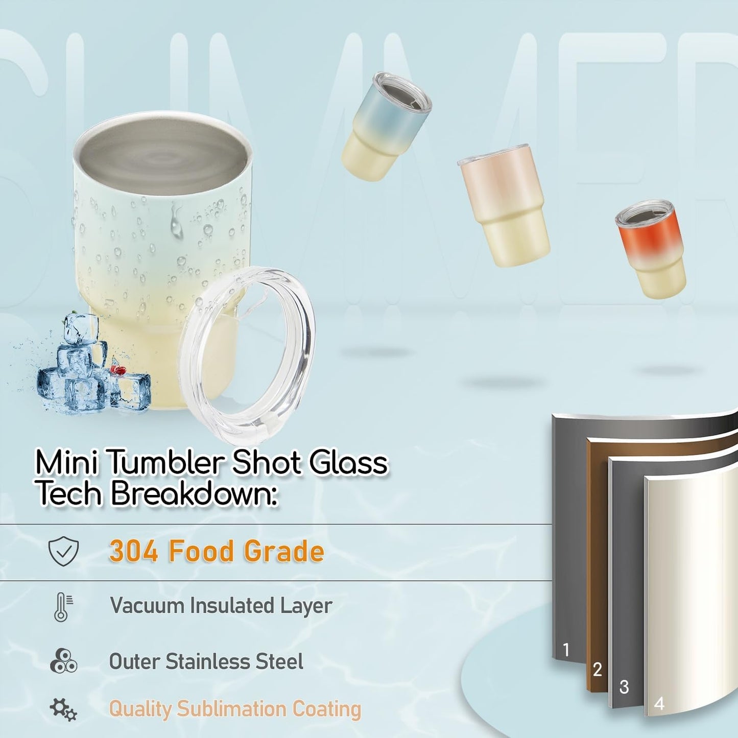 6 Pack 3 oz Sublimation Mini Tumbler Shot Glass with Straw and Lid, Gradient Color Insulated Stainless Steel Mini Tumblers Cups for Beach Birthday Wedding Parties, DIY Customizable Party Gift