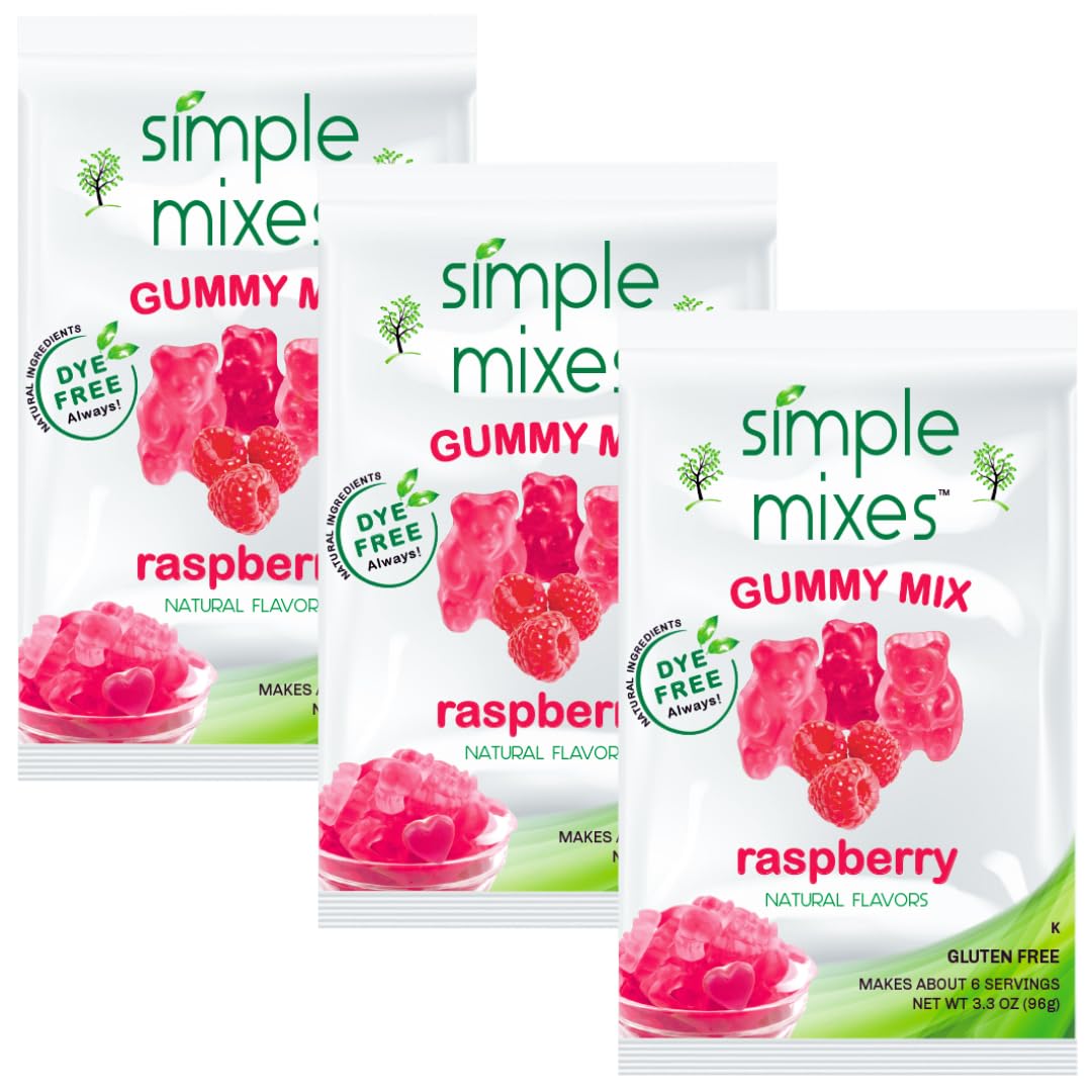 Simple Mixes Natural Gummy Mix, Healthy Snack, Dye-Free, No Gluten or Fat, Kosher, (3-Pack, Raspberry)