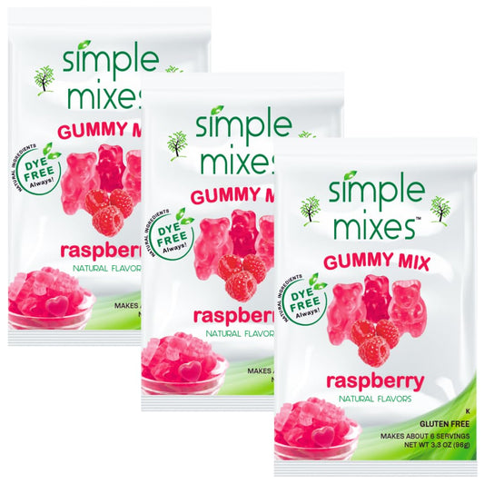 Simple Mixes Natural Gummy Mix, Healthy Snack, Dye-Free, No Gluten or Fat, Kosher, (3-Pack, Raspberry)