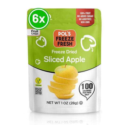 Pol’s Freeze Fresh - 6 Pack Sliced Freeze Dried Apples (1 Oz Each), Non-GMO, Kosher, No Added Sugar, Gluten-Free, Vegan, Single-Serve Packs