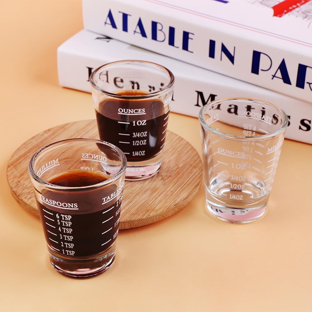 Set of 2 White Shot Glasses - Heavy Glass, Perfect for Measuring Espresso, Wine, and More 26-Incremental Measurement 1oz, 6 Tsp, 2 Tbs, 30ml (2, White)