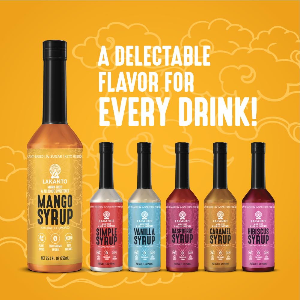 Lakanto Simple Flavoring Syrup - Monk Fruit Sweetener with Allulose, Perfect for Coffee, Tea, Cocktails, Snow Cones, Sodas, Other Drinks, Keto, Vegan (Mango - 25.4 fl oz)
