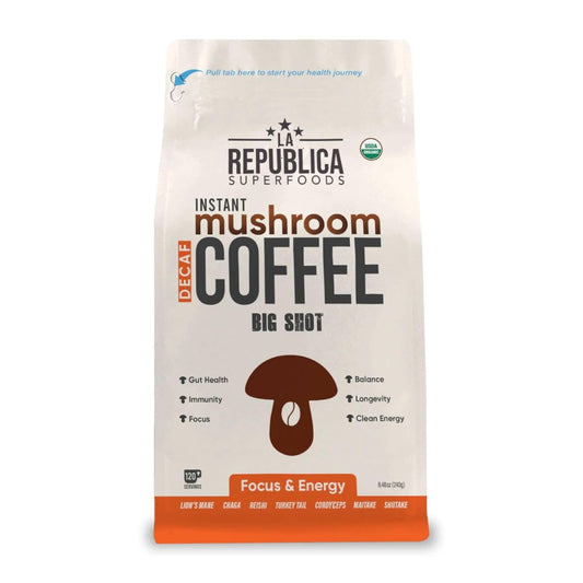 La Republica Big Shot Decaf Instant Mushroom Coffee Organic (120 Servings) with Lion's Mane, Reishi, Chaga, Cordyceps, Maitake, Turkey Tail