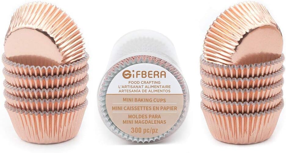 Gifbera Mini Rose Gold Foil Cupcake Liners Metallic Baking Cups, 300-Count