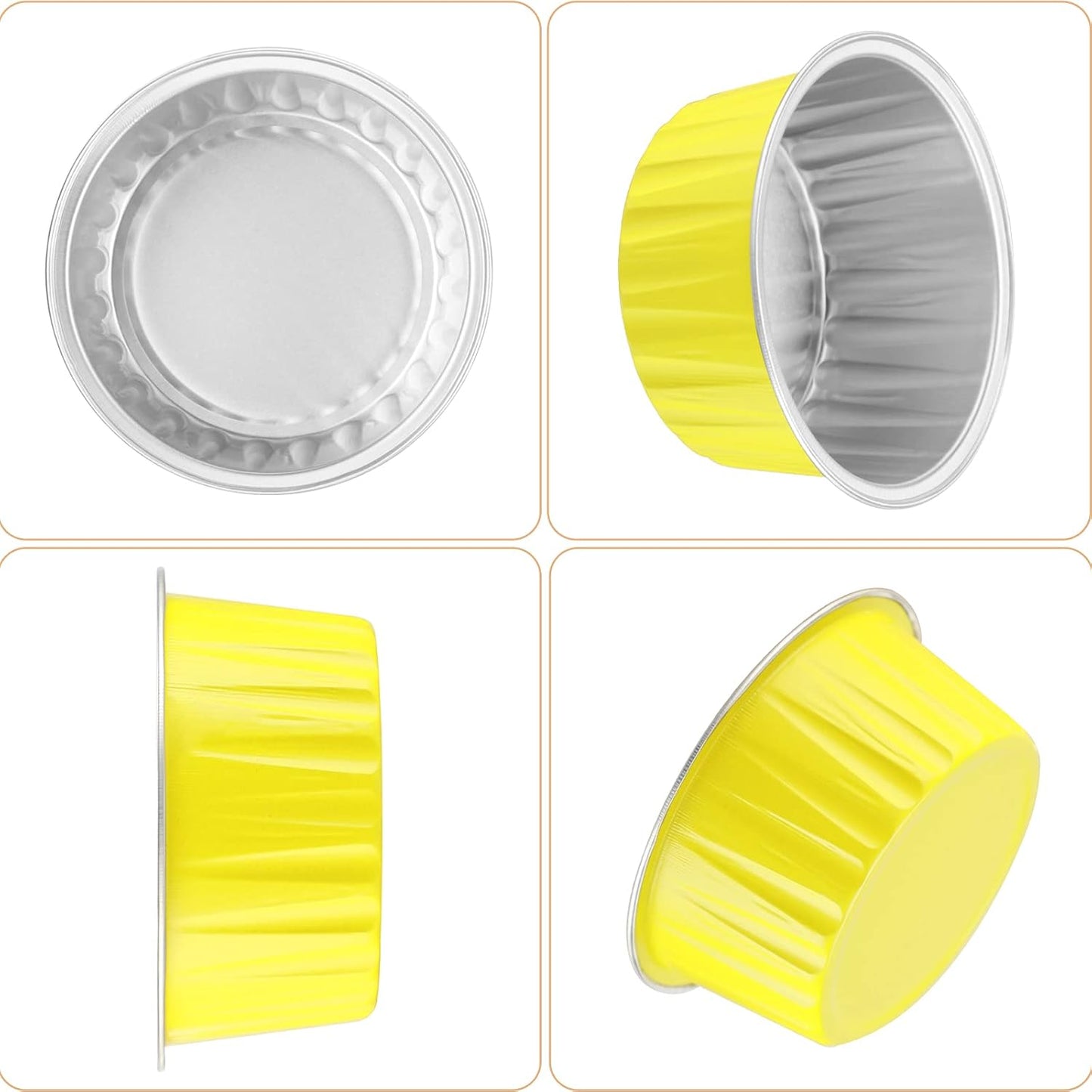 EUSOAR Aluminum Ramekins with Lids, 50pcs 5oz Aluminum Foil Baking Cups, Disposable Foil Ramekins Muffin Liners, Aluminum Foil Dessert Containers Cupcake Holders Pans with Lids Yellow