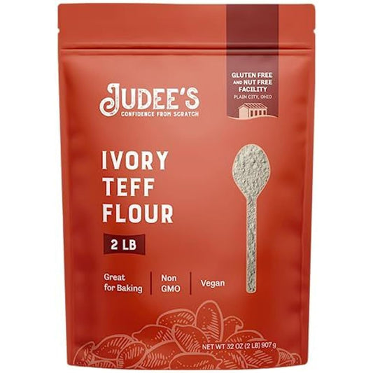 Judee's Ivory Teff Flour 2 lb - Non-GMO, Vegan, Made in USA - Resistant Starch - Great for Making Quick Teff Bread, Injera, Muffins, Pancakes, and Cookies - Gluten-Free and Nut-Free