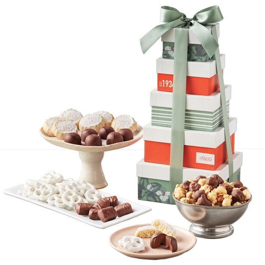 Harry & David Tower Of Treats Sweet Chocolate Truffles & Popcorn Gift Tower, Chocolate Gift Tower, Popcorn Gift Basket, Great For All Occasions, Corporate Gifts