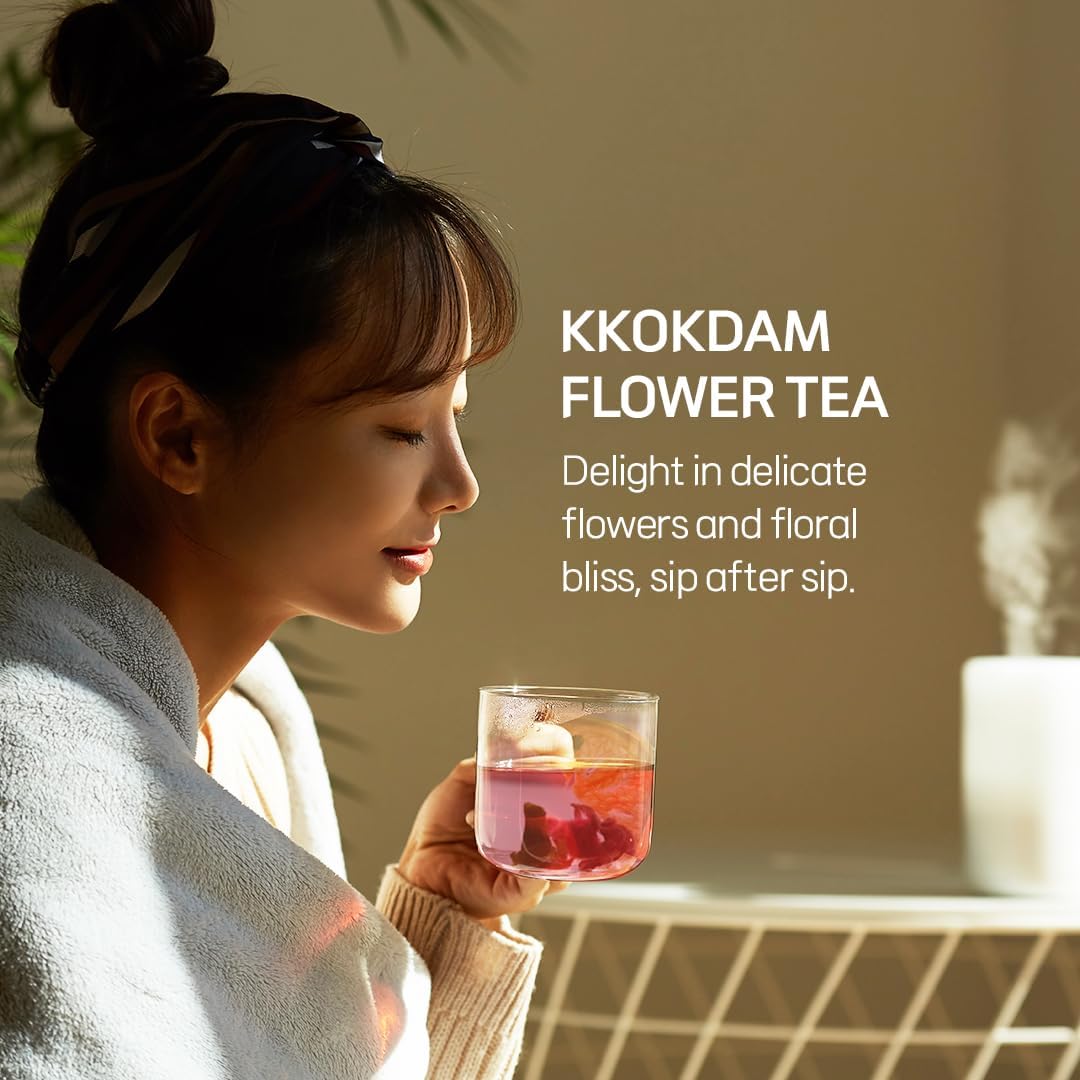 KKOKDAM Fancy Korean Tea Gift Set – Premium Flower Tea Stick Variety Pack with Tray - 5 Loose Leaf Blooming Flower Teas
