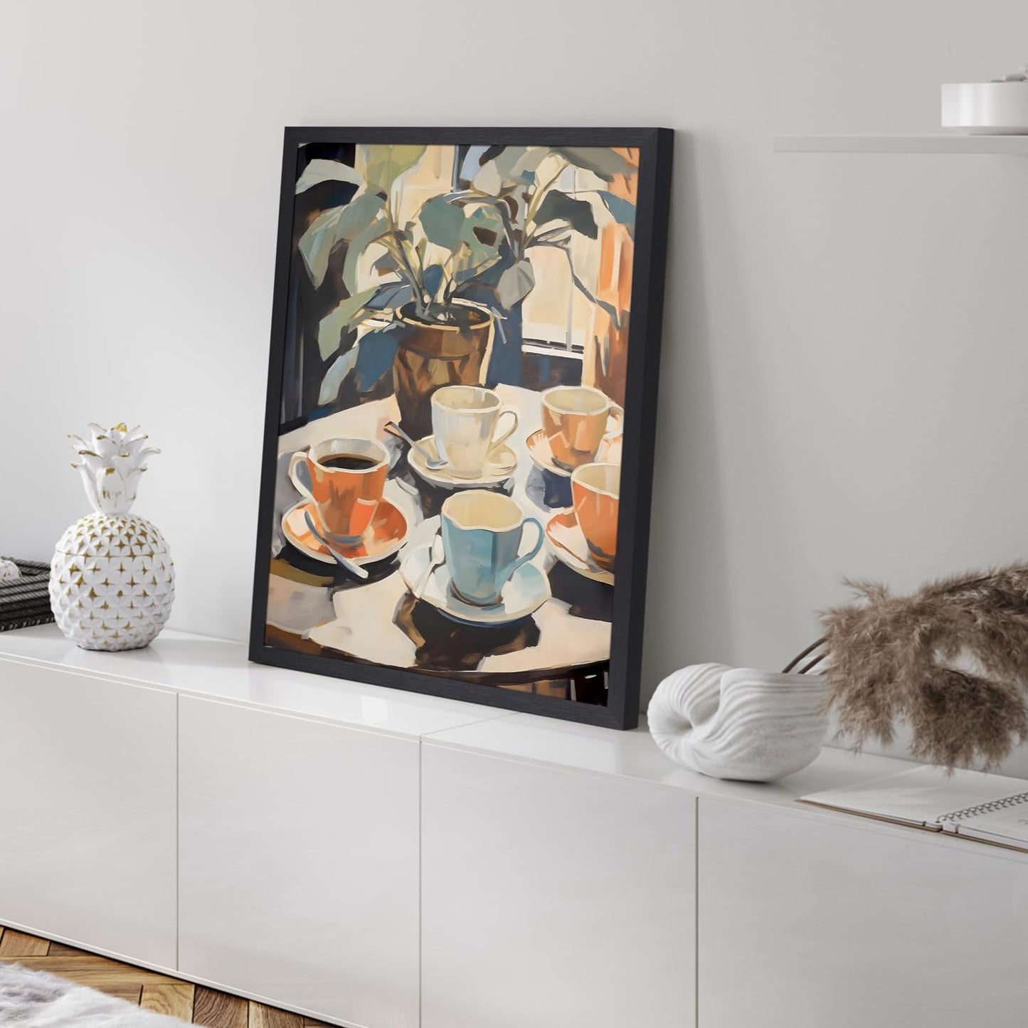 GELDSTEI Wood Framed Coffee Wall Art, Vintage Cafe Aesthetic Picture, Cafe Bar Canvas Painting, Retro Coffee Poster Print, Modern Rustic Wall Decor for Kitchen Dining Room Ready to Hang 12"x16"