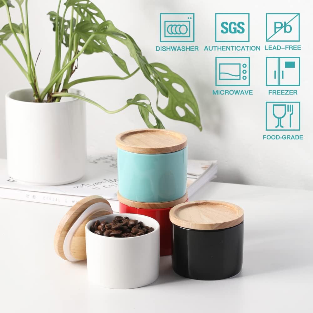 Sweejar 5 Oz Ceramic Salt Cellar with Lid, Stackable Spice Jars for Sugar, Flours, Candies, Liquid Seasonings, Modern Storage Container Coffee Keeper(White)