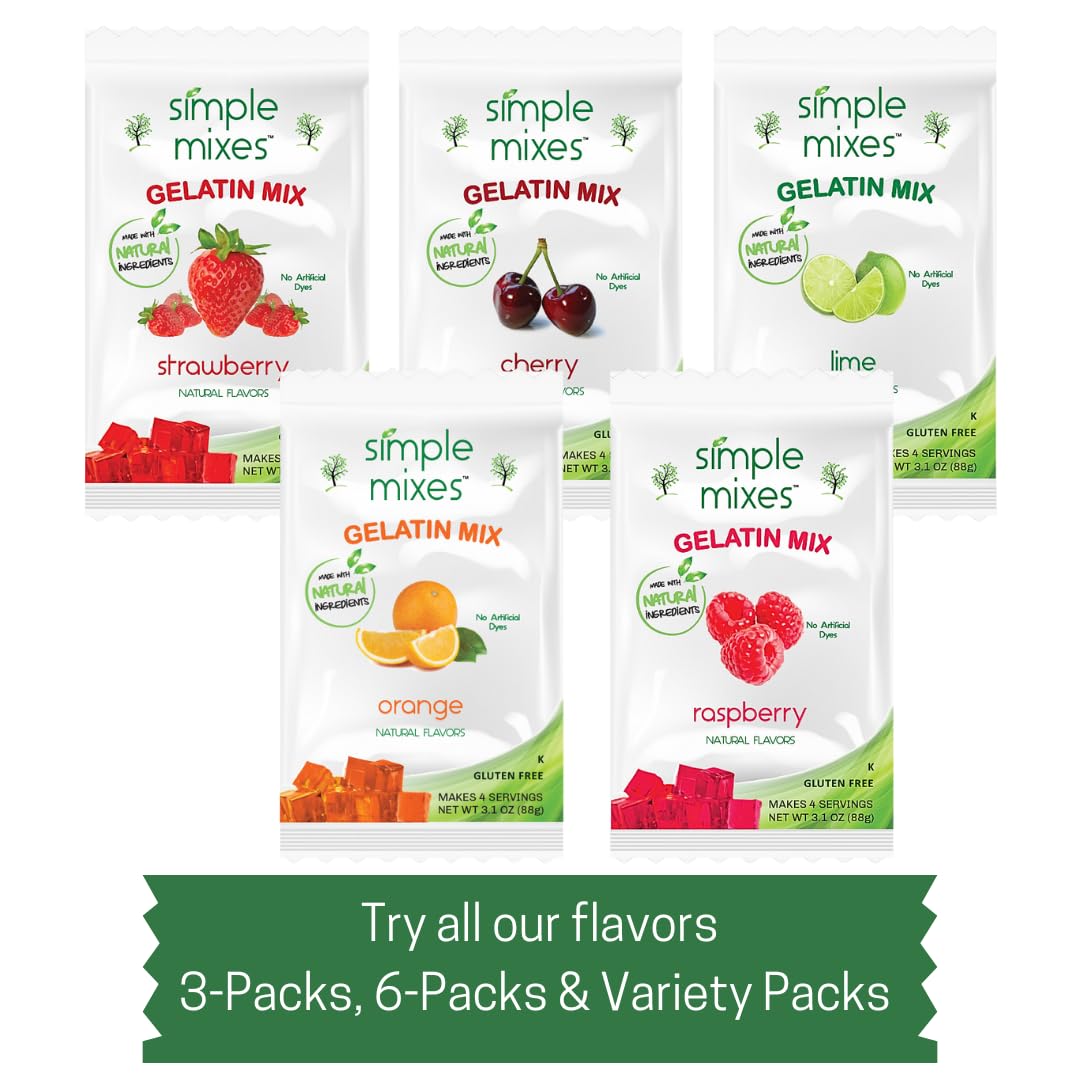 Simple Mixes Natural Gelatin Dessert, Orange, Healthy Snack, Dye-Free, No Gluten or Fat, Kosher, 3 Pack