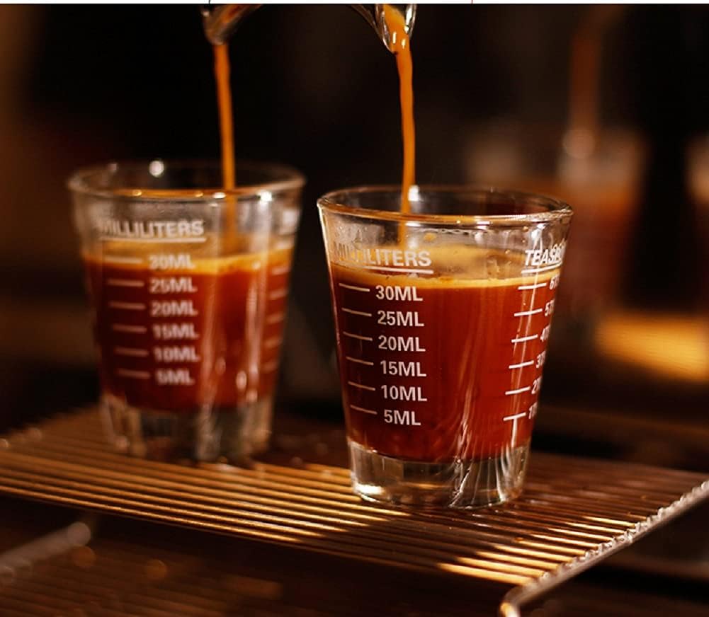 Shot Glasses Measuring cup Espresso Shot Glass Liquid Heavy Wine Glass 2 Pack 26-Incremental Measurement 1oz, 6 Tsp, 2 Tbs, 30ml by TIYOORTA (2 pack white)