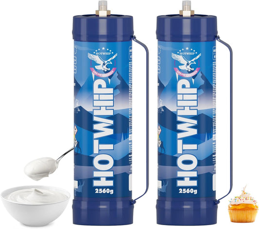 Whipped Cream charger 4.0L Tank,2560g x 2 Original Flavor Whip Cream Charger Cylinder Food Grade 99.99% Pure for Whipped Cream Making,Leak Proof Dispenser,2 Cylinder