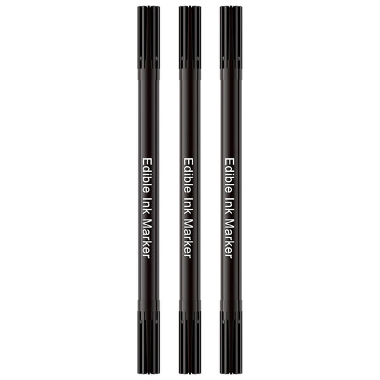 Edible Markers for Cookie Decorating, Food Coloring Marker, Upgrade Double Side Food Grade Pens for Decorating Fondant Cakes, Easter Eggs, Macaron, Frosting (3 Black Count（Pack of 1))