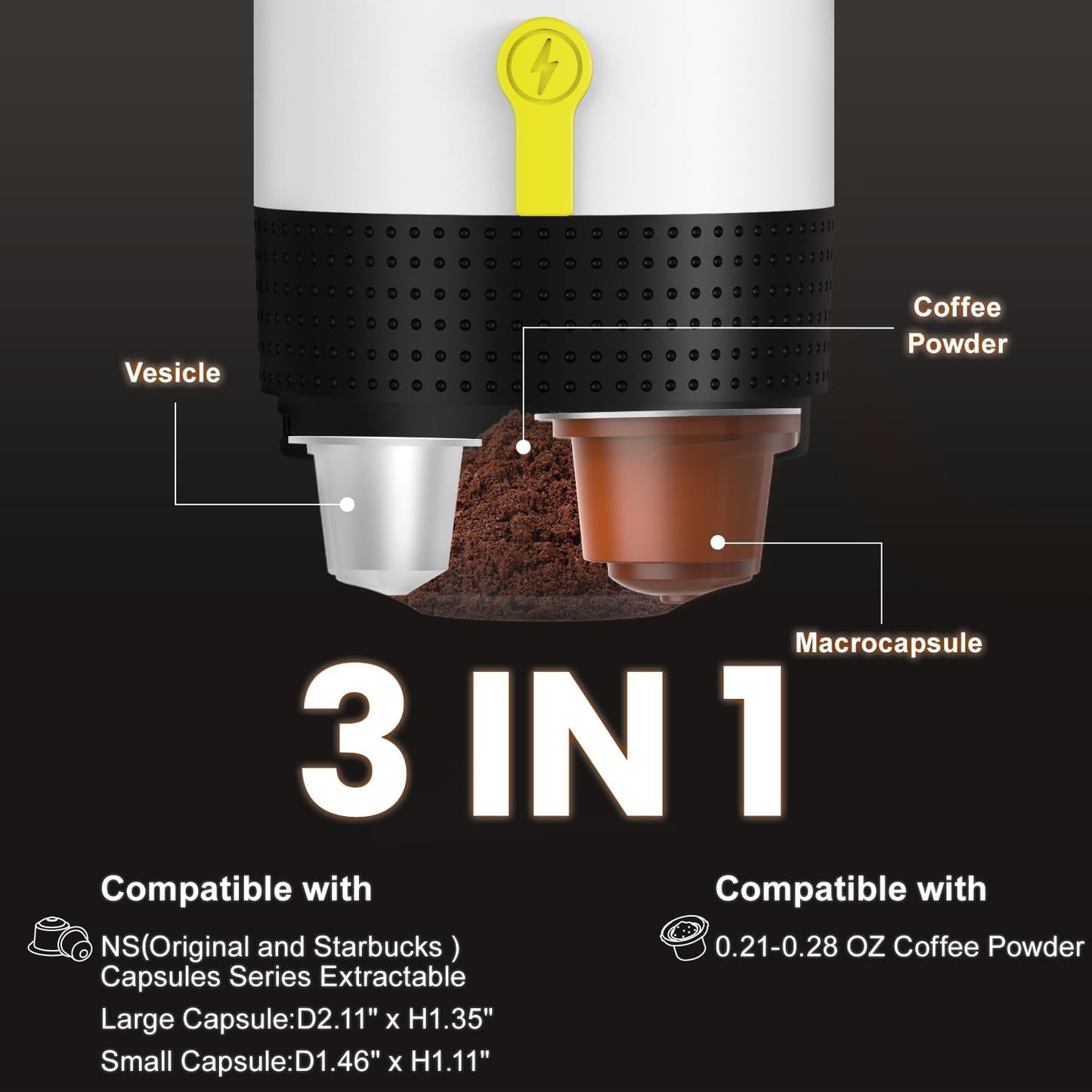 Portable Espresso Machine,Travel Coffee Maker for Camping, Car Coffee Maker Self-Heating with USB-DC,3-in-1 Extraction of 8g Ground Coffee & NS Capsule for Hiking,Office,RV(White)