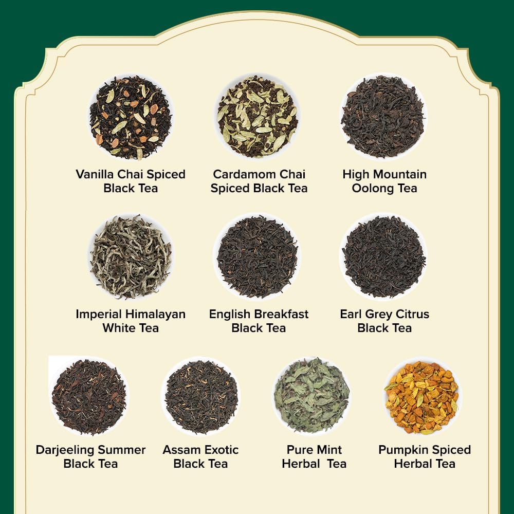 VAHDAM, Assorted Tea Sampler (20 Delicious Variety, 40 Individually Wrapped Pyramid Teabags) Long Leaf Premium Teas I Tea Gift Set I Gift Ideas for Lovers | Gifts for Him/Her