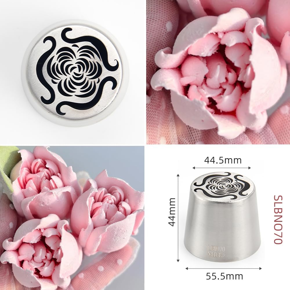 6 Pieces Stainless Steel Extra Large Russian Tulip Icing Tips Kit, Cupcake Dessert Marshmallow Piping Nozzles Set,1 Cleaning Brush,1 Medium Ruffle Icing Tip for Cake Decorations,Pastry Baking Tools