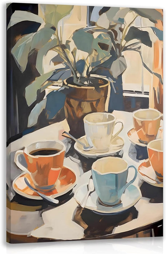 GELDSTEI Framed Coffee Wall Art, Vintage Cafe Aesthetic Picture, Cafe Bar Wrapped Canvas Artwork, Retro Coffee Poster Print, Modern Rustic Wall Decor for Kitchen Dining Room Ready to Hang 12"x16"