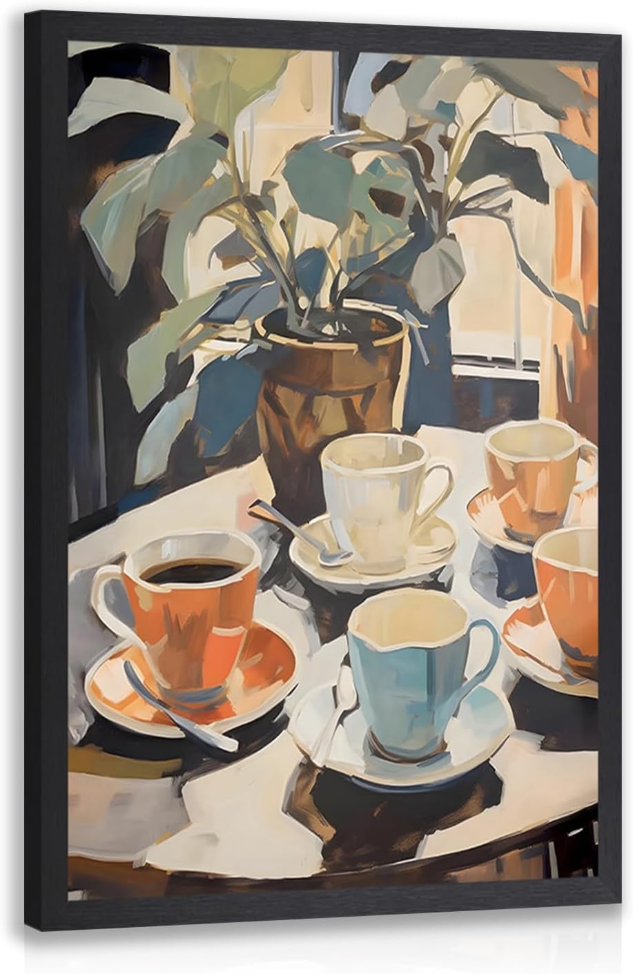 GELDSTEI Wood Framed Coffee Wall Art, Vintage Cafe Aesthetic Picture, Cafe Bar Canvas Painting, Retro Coffee Poster Print, Modern Rustic Wall Decor for Kitchen Dining Room Ready to Hang 12"x16"