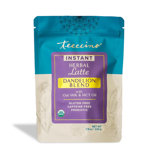 Teeccino Organic Instant Dandelion Herbal Latte – 14 Servings – Creamy Oat & Coconut Latte with a Blend of Roasted Chicory & Dandelion Roots – Gluten-free, Prebiotic, Caffeine-Free – 7.9 ounces