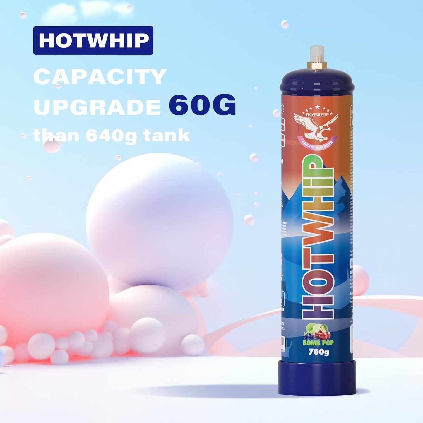 Whipped Cream Charger 700g,1.1L Tank,Cream Charger Food Grade Bombpop Flavor 99.99% Purity Premium Cream Cylinder(1,700g Bombpop)