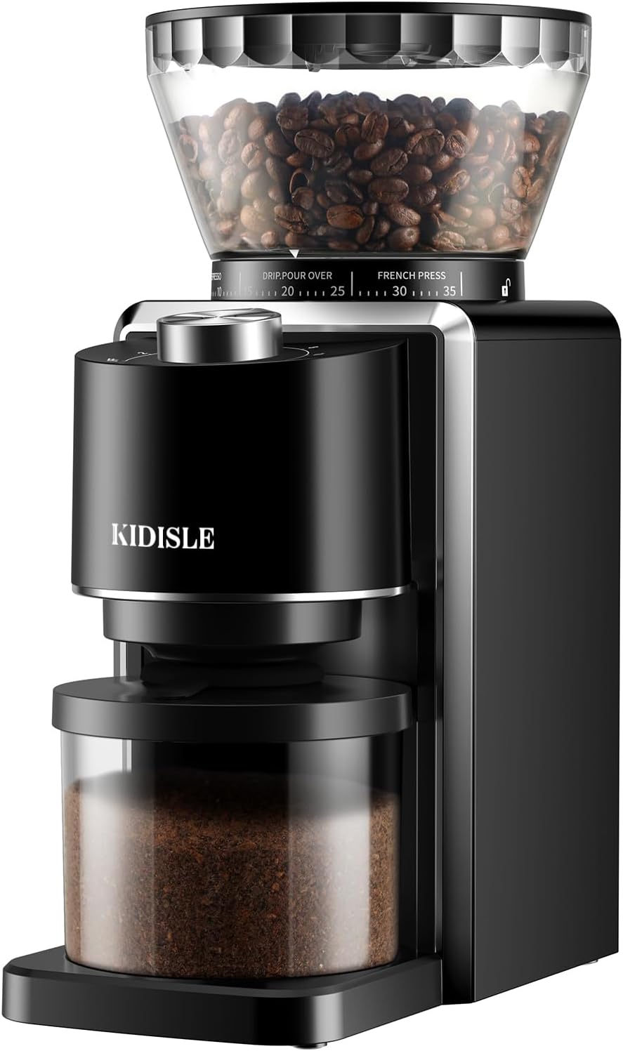 Conical Burr Coffee Grinder, Electric Bean Grinder for Precise Grinding, 35 Settings, 2–12 Cup Selector, Anti-Static Design, Black