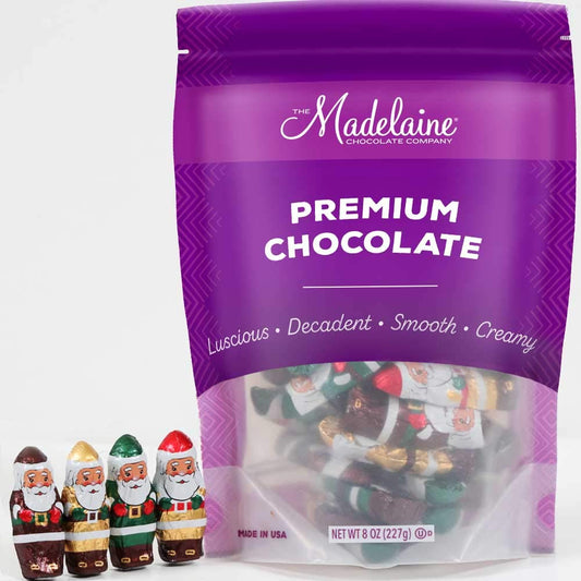 Madelaine Solid Premium Dark Chocolate Mini Santas - Christmas Candy, Holiday Treats - Individually Wrapped In Italian Foil Featuring Assorted Holiday Designs (1/2 LB)