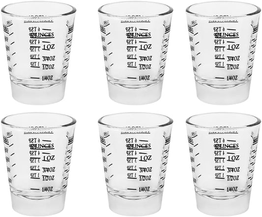 Set of 6 Black Shot Glasses - Heavy Glass, Perfect for Measuring Espresso, Wine, and More 26-Incremental Measurement 1oz, 6 Tsp, 2 Tbs, 30ml (6, Black)