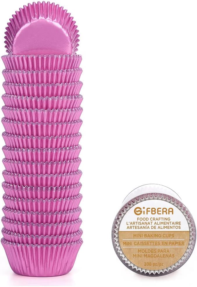 Gifbera Pink Foil Cupcake Liners Mini Size Muffin Baking Cups 300 Count, Pink