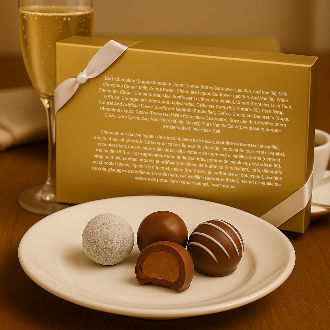 Andy Anand Chocolatier Champagne, Rum, Irish Cream & Kahlua Belgian Chocolate Truffles - Gluten Free Delicious & Divine Gourmet Liqueur Assortment - Perfect for Chocolate Lovers (24 Pcs)