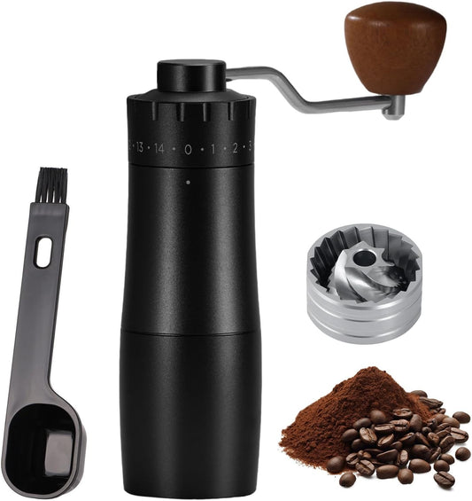 Manual Coffee Grinder, Hxswkk Hand Coffee Bean Grinder with 6-star Stainless Steel Burr for Espresso, Moka, Pour Over, French Press, External Adjustable Setting, for Home Office Travel Camping