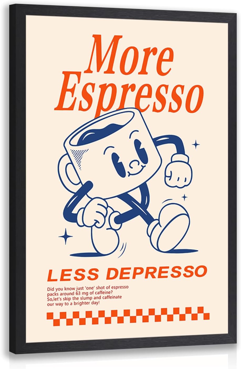 GELDSTEI Wood Framed Cute Coffee Wall Art, More Espresso Less Depresso Wall Decor, Funny Coffee Bar Aesthetic Picture, Vintage Cafe Bar Poster Print, Retro Cafe Cup Canvas Painting for Kitchen 16"x24"
