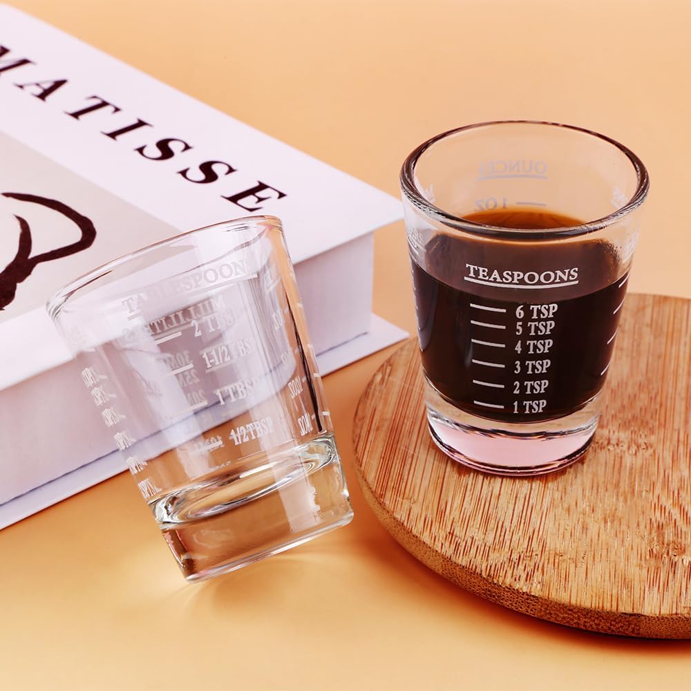 Set of 2 White Shot Glasses - Heavy Glass, Perfect for Measuring Espresso, Wine, and More 26-Incremental Measurement 1oz, 6 Tsp, 2 Tbs, 30ml (2, White)