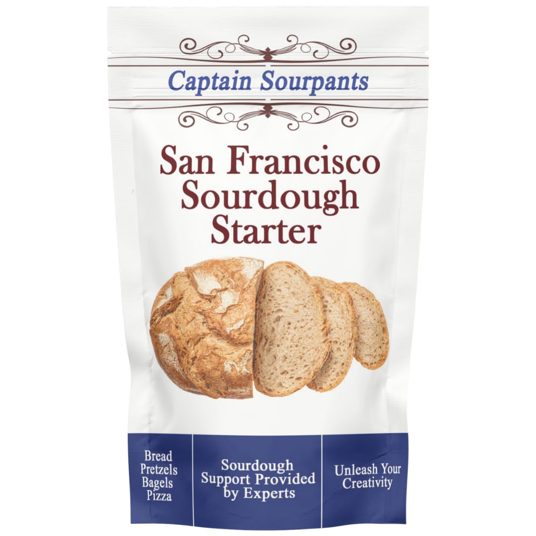 San Francisco Sourdough Starter Culture- 100+ Year Old Dehydrated Heirloom Style Sourdough Starter Kit for Sourdough Bread, Pizza, Buns, Pancakes, Muffins | Easy to follow instructions. By Captain Sourpants