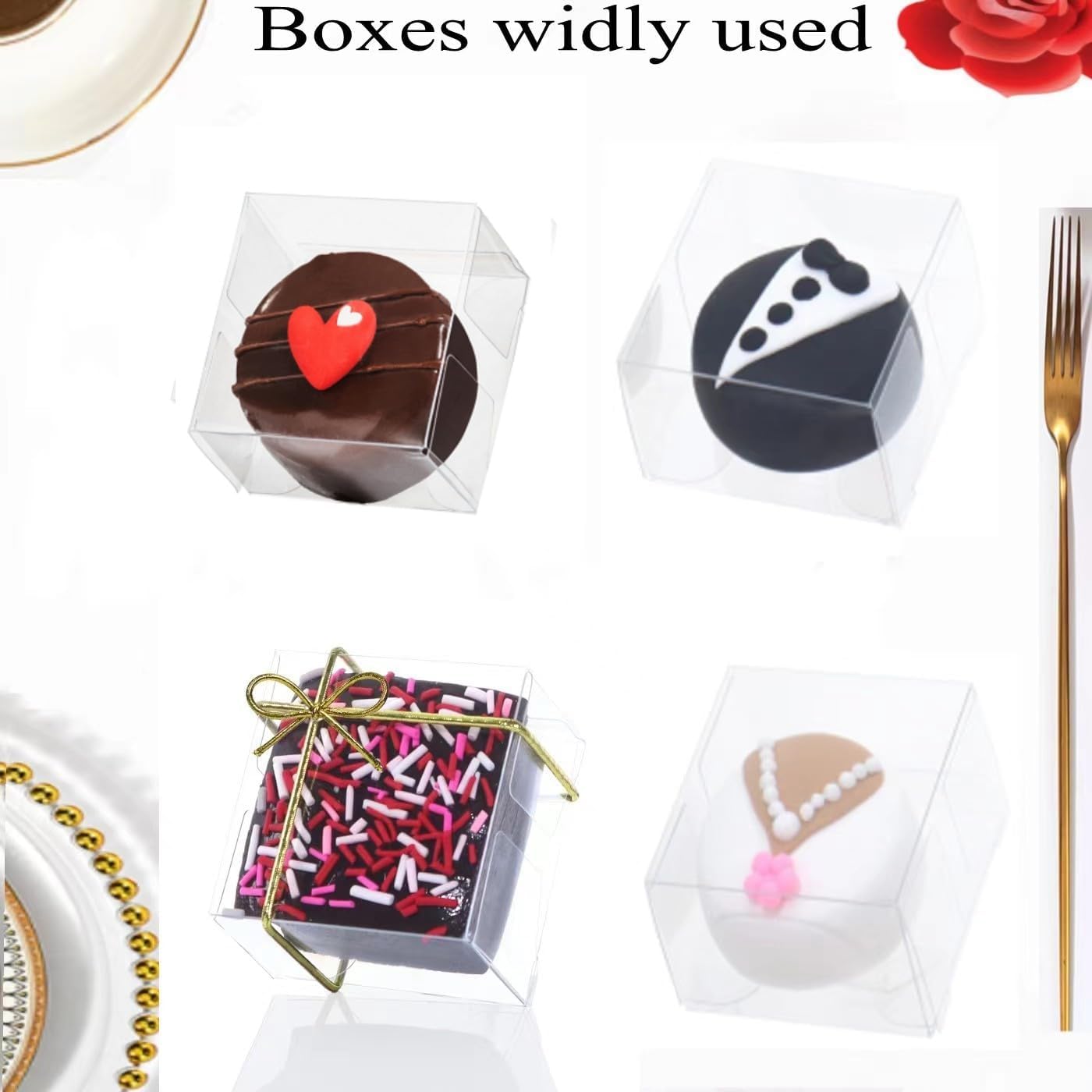 RomanticBaking 50pcs Clear Single Chocolate Covered Ore Cookies Macaron Box for Wedding Favors Baby Shower 2.17"×2.17"×1.38" Inch Party Favor Box for Candy Chocolate Donut