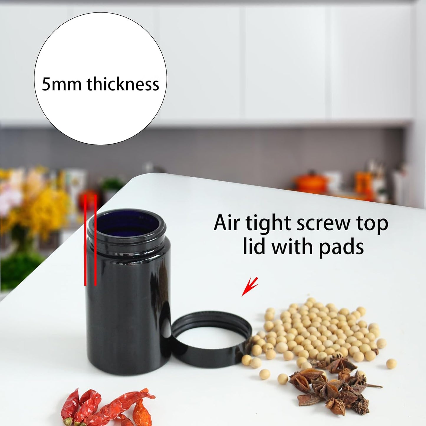 Black Glass Airtight Storage Container Jar 150ml with UV Protection for Spice Coffee
