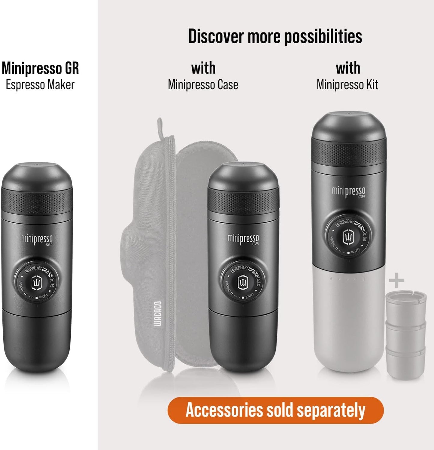 WACACO Minipresso GR, Portable Espresso Machine, Compatible Ground Coffee, Hand Coffee Make, Travel Gadgets, Manually Operated, Perfect for Camping