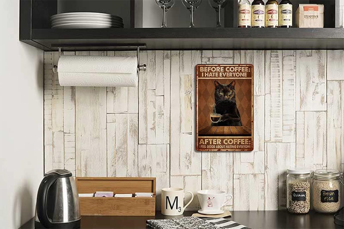 Funny Cat Coffee Metal Tin Sign Vintage Kitchen Signs Wall Decor Home Bar Cafe Decorations Art Poster 8x12 Inch,Before Coffee I Hate Everyone Signs