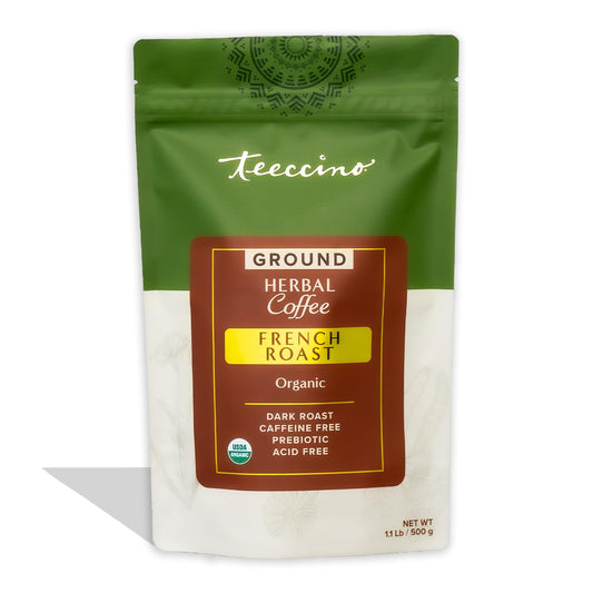 Teeccino French Roast Chicory Coffee Alternative - Ground Herbal Coffee That’s Prebiotic, Caffeine-Free & Acid Free, Dark Roast, 1.1 Pound