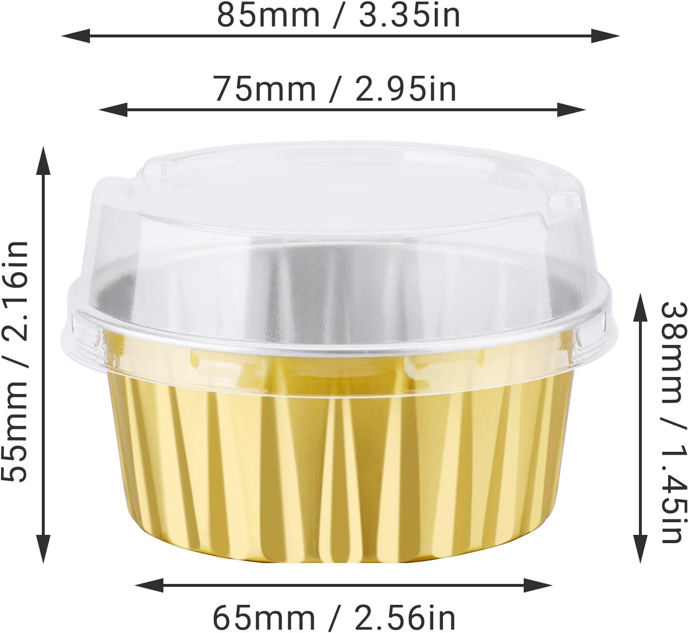 EUSOAR Assorted Colors Cupcake Liners, 5oz 125ml Muffin Liners with Lids Pack of 50, Creme Brulee Ramekins, Disposable Aluminum Foil Cups