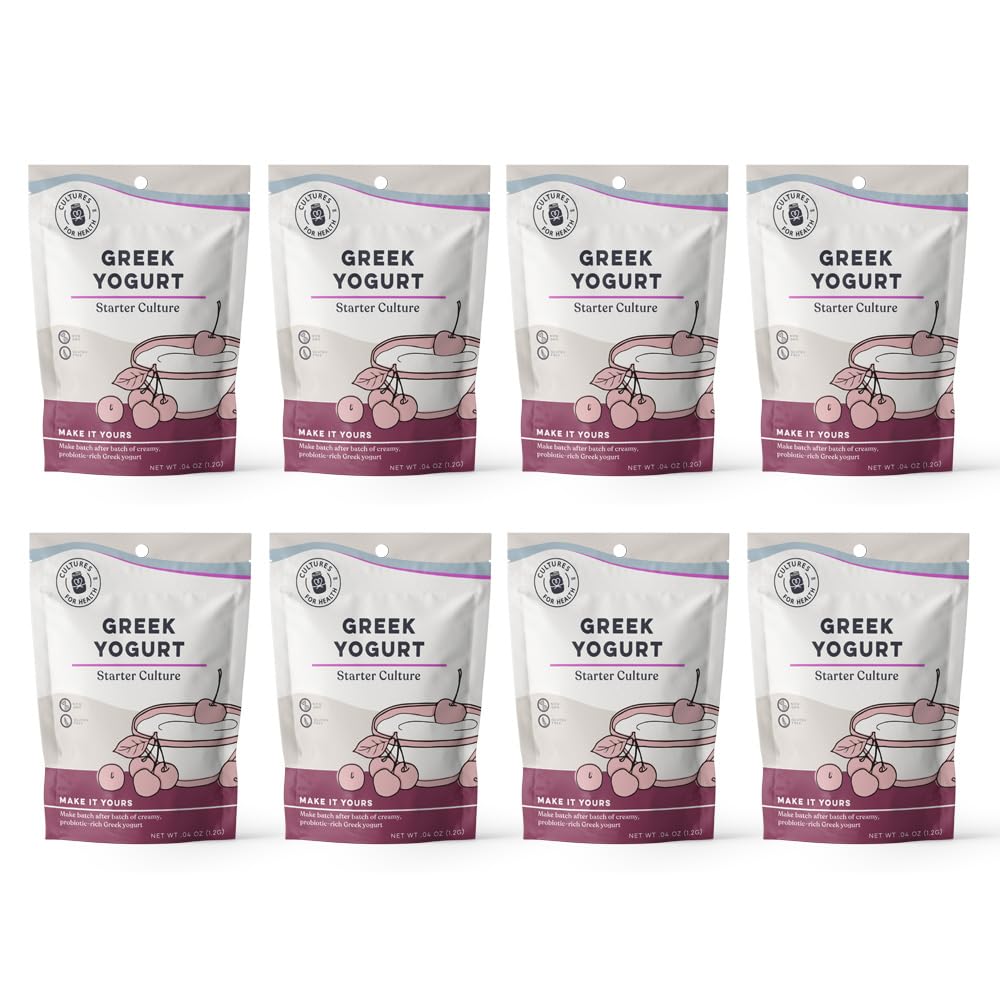 Cultures for Health Greek Yogurt Starter Culture | 16 Packets Dehydrated Heirloom Style DIY Probiotic Yogurt | Delicious for Smoothies, Granola and Berries, Tzatziki, Soup, & Other Healthy Snacks (8 Pack)