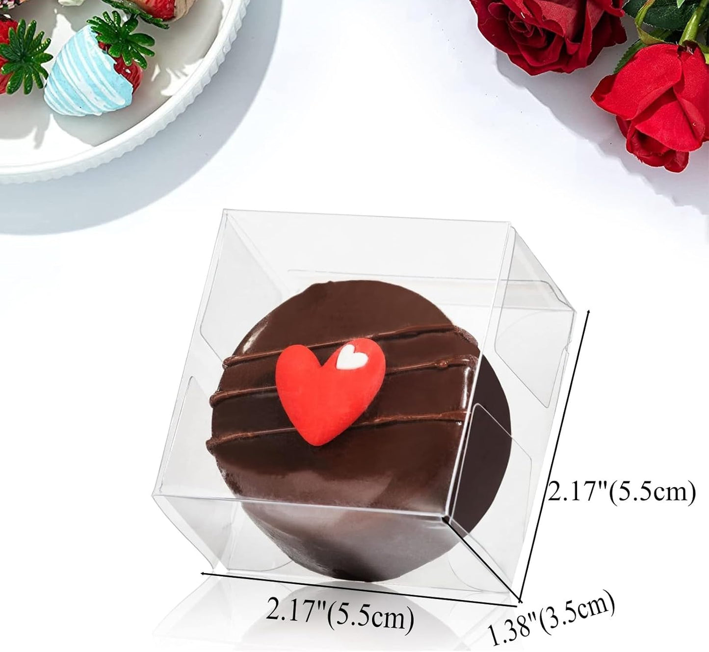 RomanticBaking 50pcs Clear Single Chocolate Covered Ore Cookies Macaron Box for Wedding Favors Baby Shower 2.17"×2.17"×1.38" Inch Party Favor Box for Candy Chocolate Donut