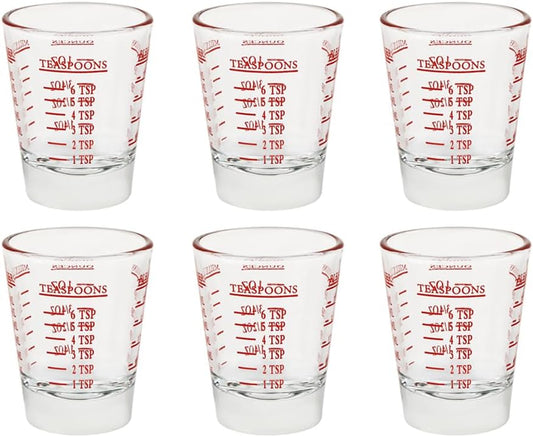 Set of 6 Red Shot Glasses - Heavy Glass, Perfect for Measuring Espresso, Wine, and More 26-Incremental Measurement 1oz, 6 Tsp, 2 Tbs, 30ml (6, Red)