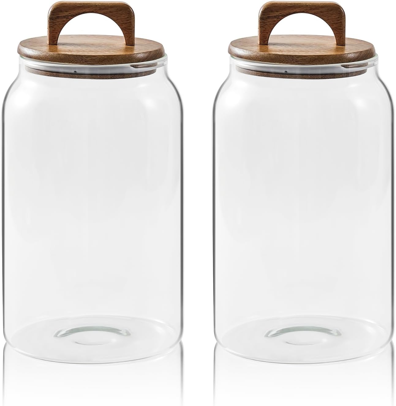 Sweejar Large Glass Candy Jars with Wooden Lids, 1 Gallon Glass Jar with Lid, Sugar/Flour Storage Containers, Big Glass Canisters with Airtight Lid, 2 Pack, Hand Lid