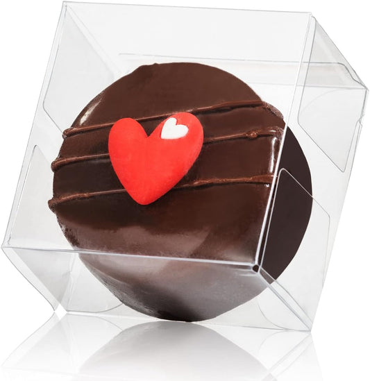 RomanticBaking 50pcs Clear Single Chocolate Covered Ore Cookies Macaron Box for Wedding Favors Baby Shower 2.17"×2.17"×1.38" Inch Party Favor Box for Candy Chocolate Donut