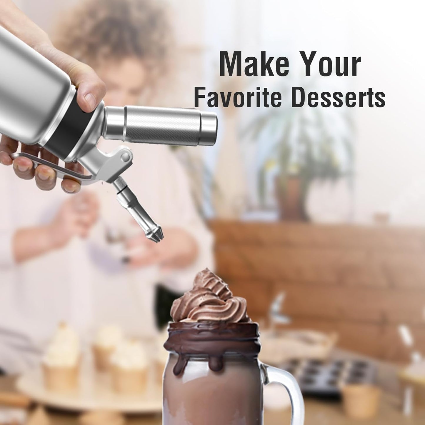 Whipped Cream Dispenser,Aluminum 500ml Whipped Cream Maker,3 Decorating Nozzles,1 Brush,1 Storage Bag,withou N2O Chargers,Sliver