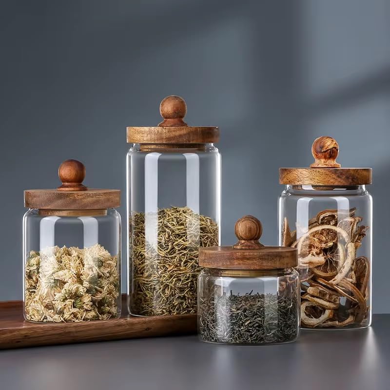 Glass Jars with wooden lids for spices, sugar, beans, nuts or pasta (30oz (900ml))