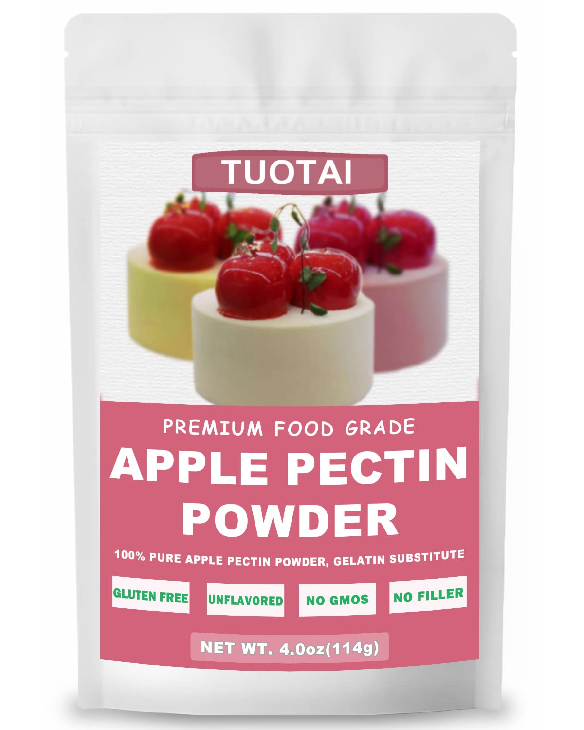 Apple Pectin Powder, 4 Ounces, Natural Fruit Concentrate Food Thickener for Cake, Jelly and Baking Food