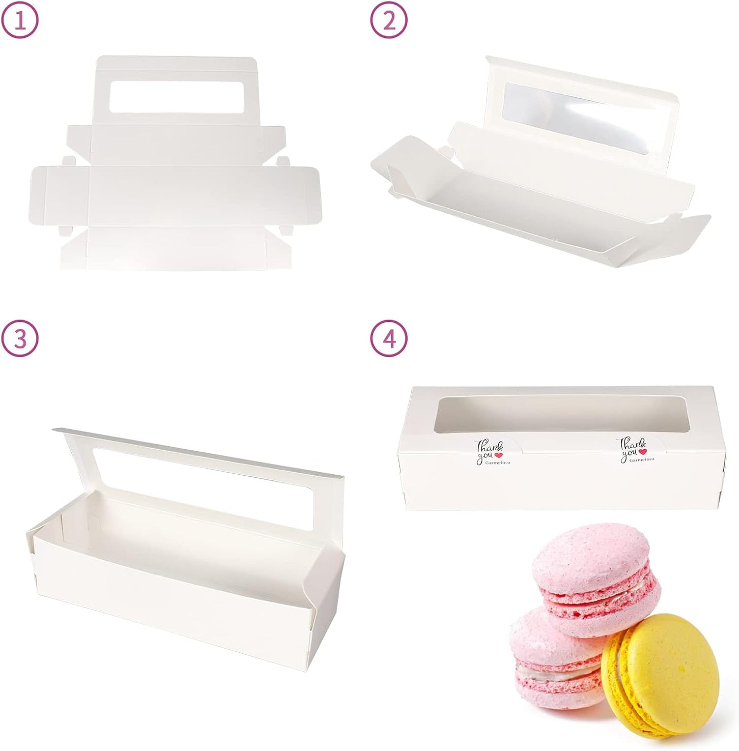 Garmeinea 30 Pack Macaron Boxes Packaging for 5 to 7 Macarons with 60 Pcs Stickers for Home DIY Baking Gift(White)