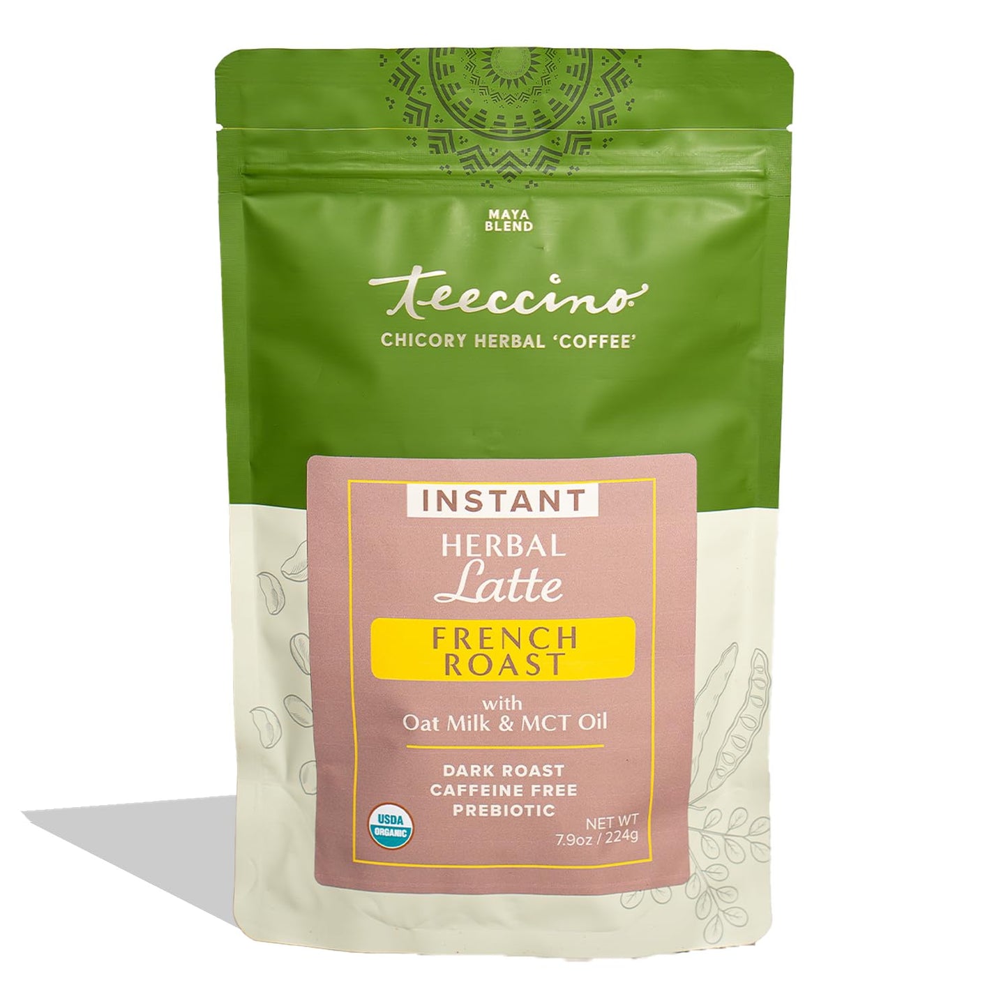 Teeccino Organic Instant French Roast Herbal Latte – 14 Servings – Creamy Oat & Coconut Latte Plus MCT Oil with a Bold, Coffee-Like Blend of Roasted Chicory & Ramón Seeds – Prebiotic, Caffeine-Free – 7.9 ounces